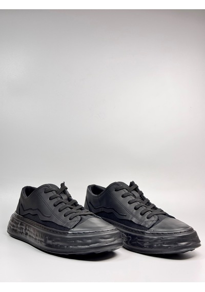 Daytex 2474 Togga - Hakiki Deri Detaylı Keten Fileli Ortopedik İthal Kalın Eva Taban Hafif Erkek Spor Sneaker Ayakkabı Siyah