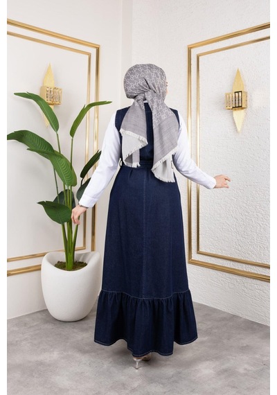 Harman Butik Kadın Düğmeli Kuşaklı Kot Jile Lacivert