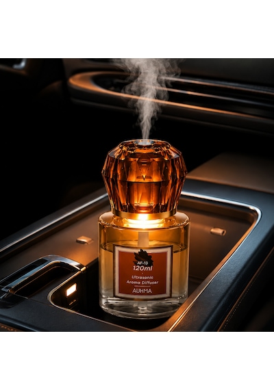 Auhma Af-13 120ml Şarjlı Ultrasonik Araç Koku Difüzörü Sarı Ambiyans Işıklı Ebony Esans Aroma Yayıcı