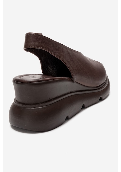 Luvishoes Sam Kahverengi Cilt Hakiki Deri Kadın Dolgu Topuk Sandalet Kahverengi