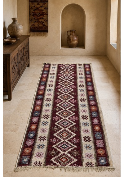 Kilim Paspas Çok Amaçlı Halı Makinede Yıkanabilir Toz Yapmaz Bordo