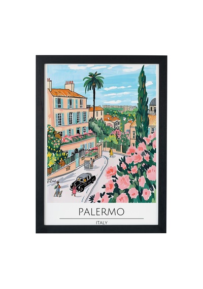 Palermo Italy Ahşap Çerçeveli Dekoratif Duvar Tablosu Siyah