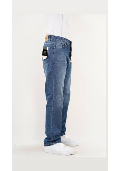 Koyu Mavi Taşlamalı Baggy Pantolon Taşlamakoyumavi