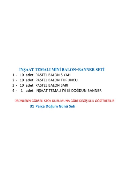 İnşaat Temalı Mini Balon + Banner Seti