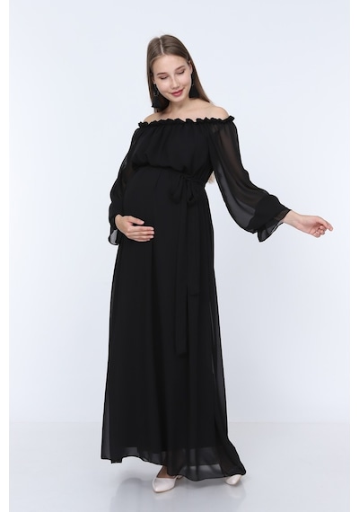 Modalabio Moda Labio-Babyshower Dökümlü Hamile Elbisesi Siyah