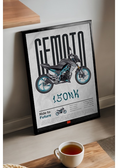 Cfmoto 150nk Siyah Ahşap Çerçeveli Poster, Dekoratif Motosiklet Duvar Tablosu