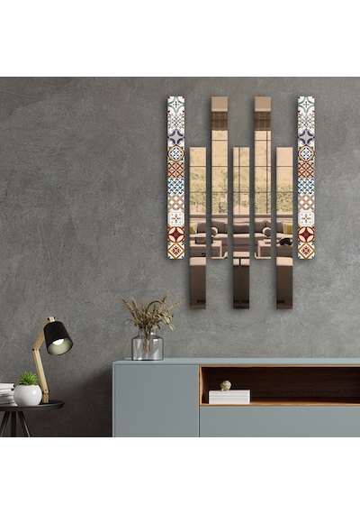 Decorita Dekor Camı Çini Desen Cam ve Bronz Ayna 7'li Takım Bronz