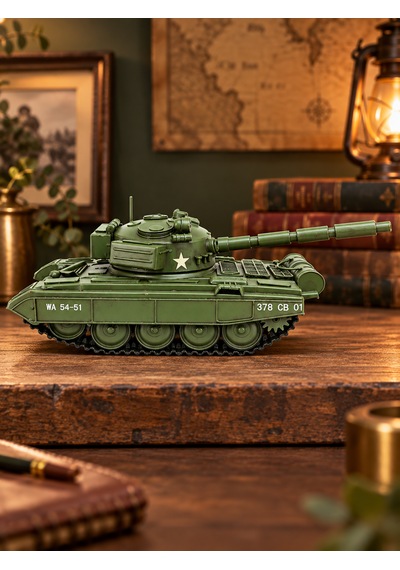 Dekoratif Metal Tank Vintage Retro Eskitme Nostaljik Tank Maketi Yeşil