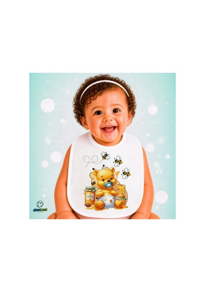 Winnie The Pooh Keten Bebek Mama Önlüğü Yumuşak - Emici - Yıkanabilir - Özel Tasarım P206 Çok Renkli