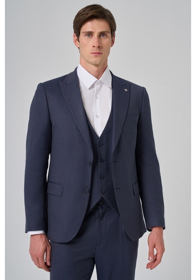 Morven Erkek Lacivert Poliviskon Yelekli Trend Desenli Slim Fit Sivri Yaka Takım Elbise 26mc001025200 Lacivert