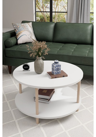 Alpaevmobilya Modern Yuvarlak Orta Sehpa 60 Cm 2 Raflı Ahşap Ayaklı Çok Amaçlı Organizer Sehpa Beyaz Alpaevmobilya Modern Yuvarlak Orta Sehpa 60 Cm 2 Raflı Ahşap Ayaklı Çok Amaçlı Organizer Sehpa Beyaz