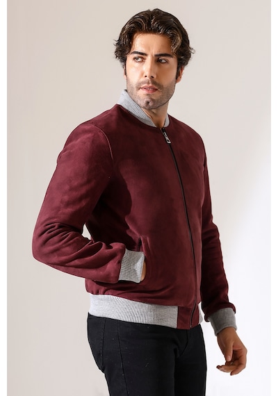 M M Marki Marki Erkek Hakiki Süet Deri Ceket, Bordo, Pilot Model, 67 Cm, Fermuarlı