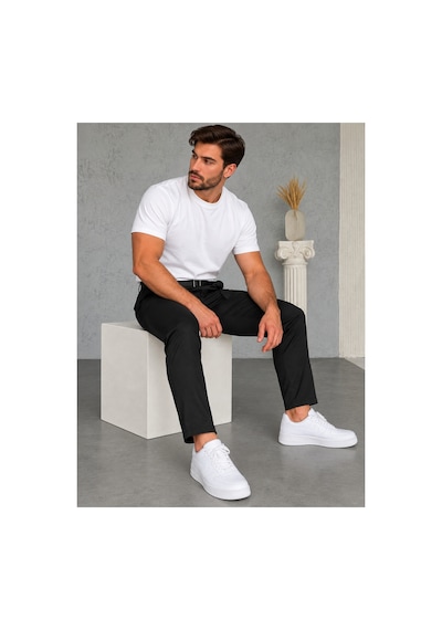 Genel Markalar Erkek Siyah Jogger Pantolon Regular Fit Düz Paça Cepli Günlük Rahat Kesim