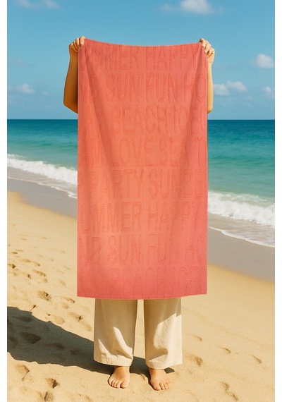 Hızlı Kuruyan Plaj Havlusu %100 Pamuk Summer Peach Plaj Havlusu - Pembe 8846366