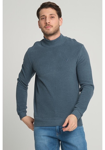 Koyu Turkuaz Yarım Boğazlı Sweatshirt Kazak 001