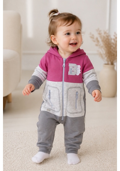 Babyhola Kız Erkek Fermuarlı Kapüşonlu Spor Tulum 12645 Mor