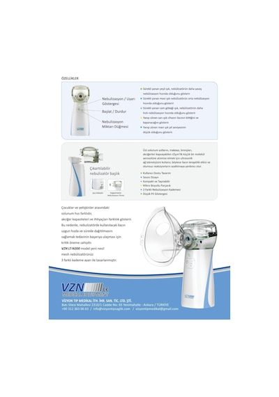 Vzn Ltn200 Yeni Nesil Kademeli Ultra Sessiz Şarjlı Mesh Nebulizatör