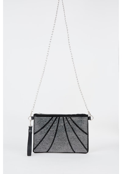 Vivaq Kadın Parça Gümüş Taşlı Süet Bilek Askılı Ve Zincir Askılı Portföy El Ve Clutch Çanta SİYAH