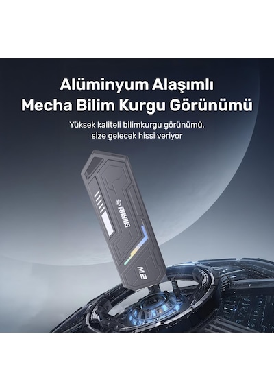Raxius Dk03 Usb-a/type-c Kablolu Rgb 22x80 M.2 Nvme Taşınabilir Harici Ssd Boş Kutu