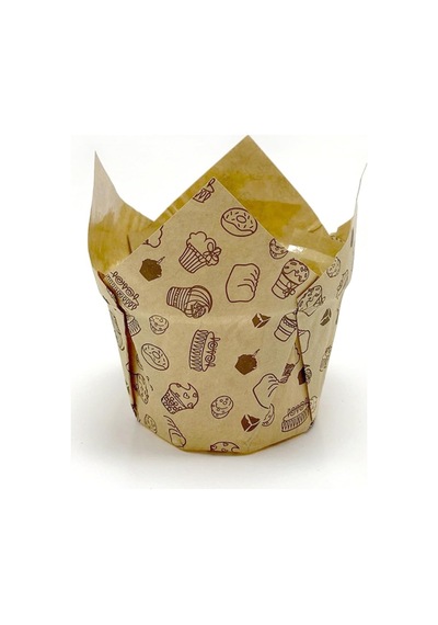 Trend Hediye Sepeti 50'li Kalın Lale Kapsül Kraft Kek Desenli Muffin Kek Kalıbı, İçi Yağlı Kağıt Tulip, Cupcak