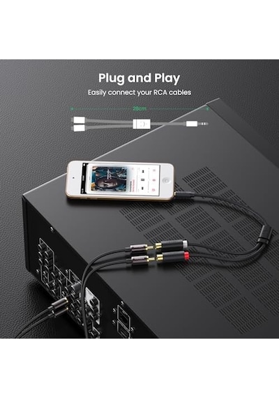 3.5mm Erkek - 2 Rca Dişi Jaklı Ses Kablosu Y Adaptörü Altın Kaplama Kulaklık Kablosu, 25cm, 10547