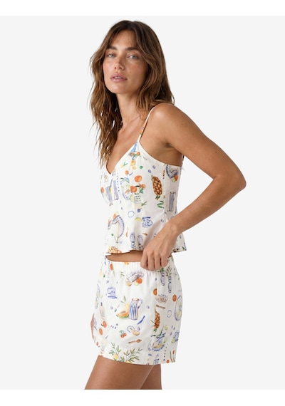 Koton Koton X Şahika Ercümen - Pamuklu Amalfi Temalı Meyve Baskılı İnce Askılı Peplum Bluz Mavi Desenli 6sak30081ew