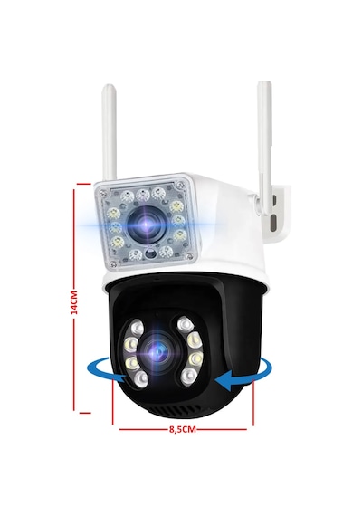 Okam Pro3012 Çift Kameralı 10mp Hareket Takipli Gece Sensörlü Çift Siren Su Geçirmez Wifi Ip Kamera