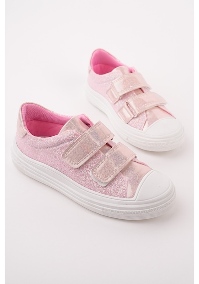 Muggo Oriella Kız Çocuk Cırt Cırtlı Simli Günlük Sneaker Spor Ayakkabı Pudra