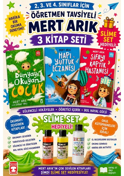 Timaş Mert Arık 2,3. Ve 4.sınıflar İçin Öğretmen Tavsiyeli Harika 3 Kitap - Slime Set Hediyeli