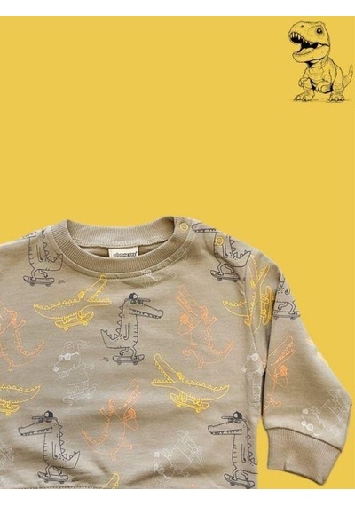 Cantoy Erkek Bebek Dinazor Desenli Sweatshirt-15354 Kahverengi