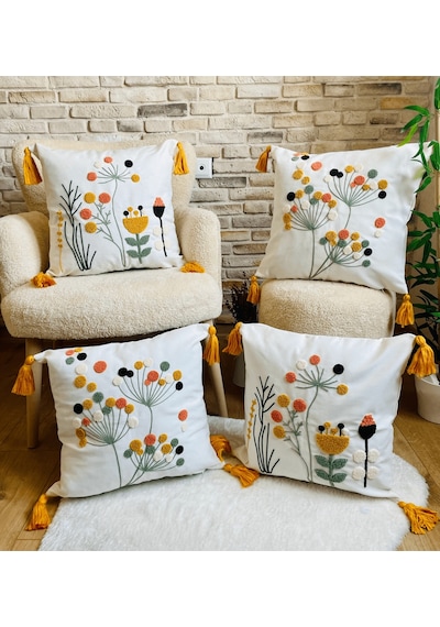 Swita Home 4'lü Kombin Punch Işlemeli Kırlent Kılıfı Panç Renkli