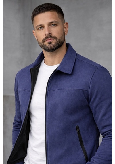 Baselco Basic Slim Fit Polo Yaka Süet Ceket Lacivert