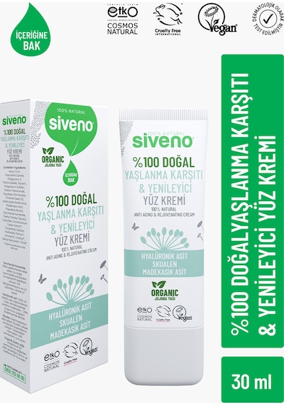 Siveno Doğal Yüz Kremi Hyaluronik Asit Aydınlatıcı Yenileyici Canlandırıcı 30 ML