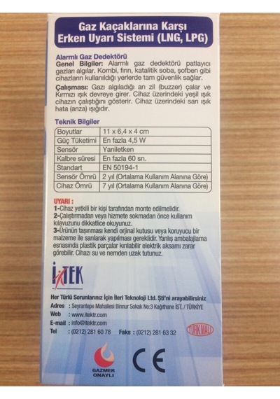 Nys-03 Model Gaz Alarm Cihazı Doğalgaz Lpg Dedektörü Tse