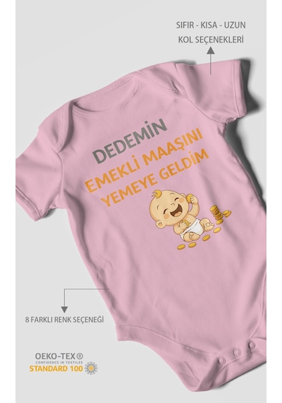 Morivokids Dedemden Kısa Kollu Bebek Body %100 Pamuk Koyu Pembe