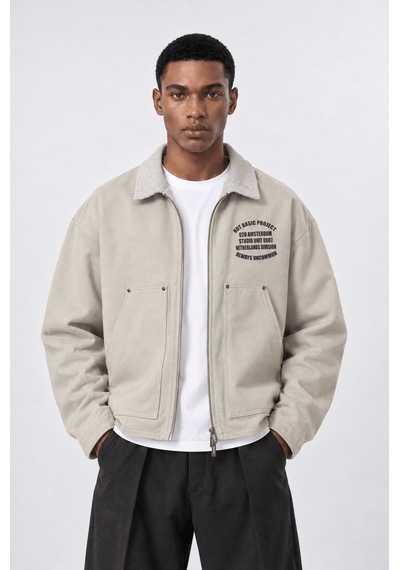 Respire Erkek Not Basic Project Baskılı Oversize Ceket Bej