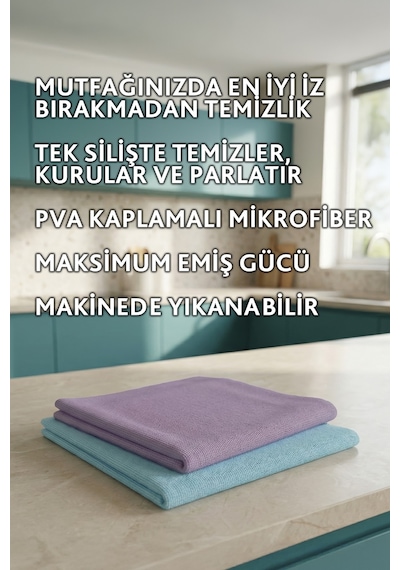 Actifibre Pro Kitchen Mikrofiber Bez, Pva Kaplama, İz Bırakmayan Tasarım Mavi Mor