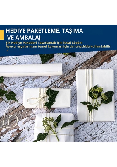 Beyaz Kraft Ambalaj Ve Hediye Paketleme Kağıdı, Rulo Resim, Çeyiz Kağıdı, 80 Gr-70 Cm X 50 Metre