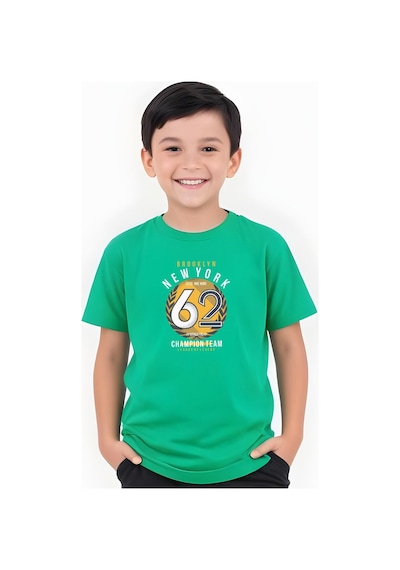 Fyk Kids Erkek Çocuk Yuvarlak Yaka 62 Yazı Baskılı Erkek T-shirt Yeşil