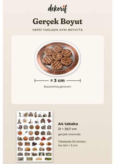 Sivas Sticker Seti 100 Adet - Çifte Minare Divriği Ulu Camii Köfte Gerçekçi Ajanda Journal Çıkartma Çok Renkli