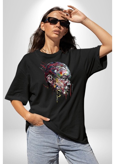 İnsan Kafası Sulu Boya Pamuklu Bisiklet Yaka Unisex Oversize Boyfriend Dijital Baskılı Siyah T-shirt Siyah İnsan Kafası Sulu Boya Pamuklu Bisiklet Yaka Unisex Oversize Boyfriend Dijital Baskılı Siyah T-shirt Siyah