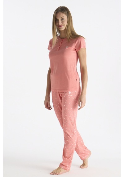 U.S. Polo Assn. U.s Polo Assn. 20231 Kadın Kısa Kollu Yakası Düğmeli Pijama Takımı-somon