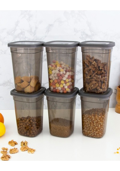 6 Adet Dikdörtgen Saklama Kabı - 1,1 Lt. 1100 Ml. 50880 Plastik 16 X 16 Gri Tr Diğer