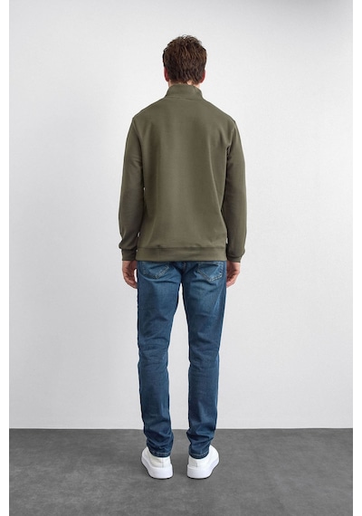 Backandbond Haki Regular Fit Dik Yaka Yarım Fermuarlı Sweatshirt