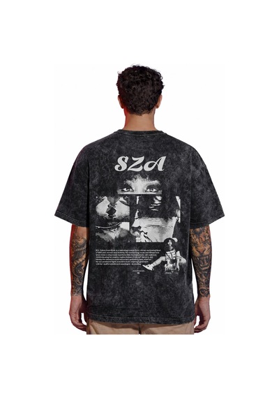 Sevbano Tasarım Sza Rapper Şarkıcı Sırt Baskılı Unisex Oversize Eskitme Y Siyah