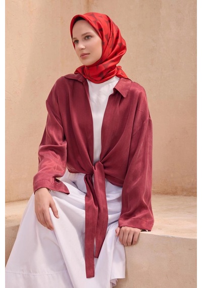 Belli İpek Eşarp - 4117-34 Kırmızı Twill