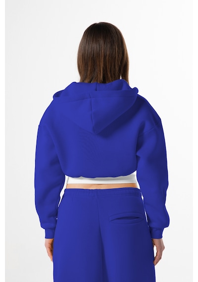 Flaw Nakışlı Zip Crop-28834 Saks Mavi