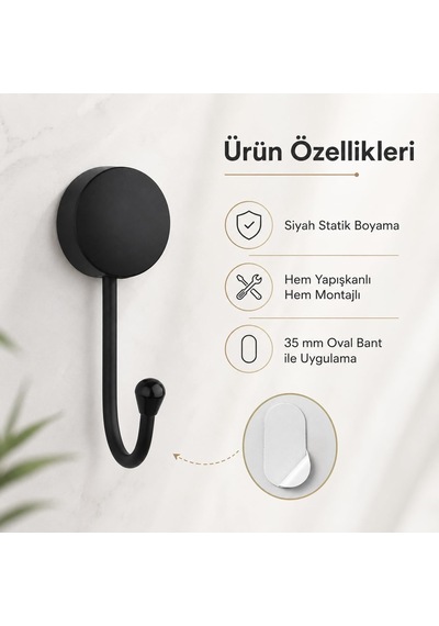 Alper Banyo Lotus Siyah Tekli Askılık, Yapışkanlı Ve Vidalı Monta