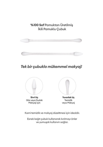 Yumuşak Dokulu, Çift Taraflı Pamuklu Çubuk Mıssha Premium Dual Cotton Swabs 200 Adet