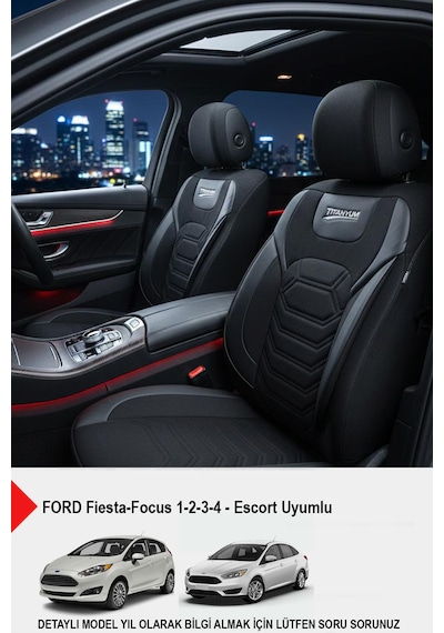 Titanyum Serisi Lüks Keten Oto Koltuk Kılıfı - Ford Focus-fiesta İle Uyumlu Siyah